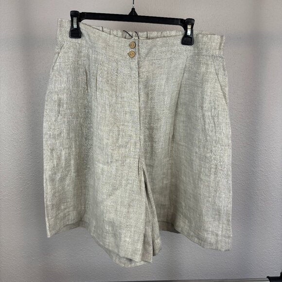 NWT Magic Linen Womens Wheat High Waist Linen Pleated Bagan Classic Shorts XL - Picture 1 of 12
